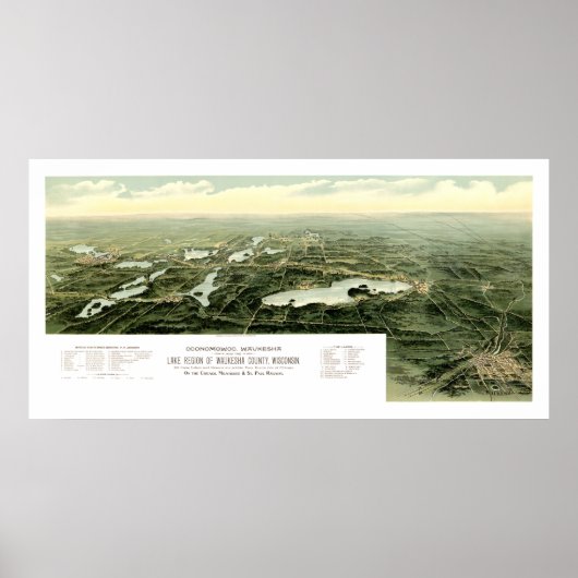 Kaart van Oconomowoc en Waukesha Wisconsin in 1890 Poster (Voorkant)