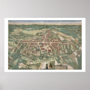 Kaart van Odense, van "Civitates Orbis Terrarum" d Poster