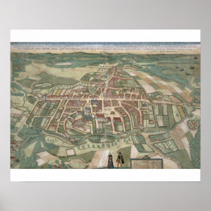 Kaart van Odense, van "Civitates Orbis Terrarum" d Poster