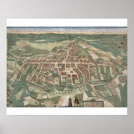 Kaart van Odense, van "Civitates Orbis Terrarum" d Poster (Voorkant)