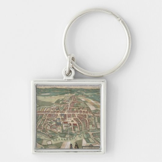 Kaart van Odense, van "Civitates Orbis Terrarum" d Sleutelhanger (Voorkant)