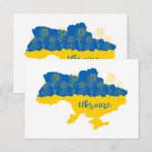 Kaart van Oekraïne met zonnebloem en Oekraïense vl (Voorkant / Achterkant)