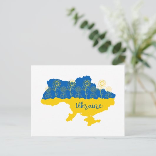 Kaart van Oekraïne met zonnebloem en Oekraïense vl (Staand voorkant)
