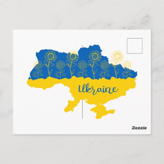 Kaart van Oekraïne met zonnebloem en Oekraïense vl (Achterkant)
