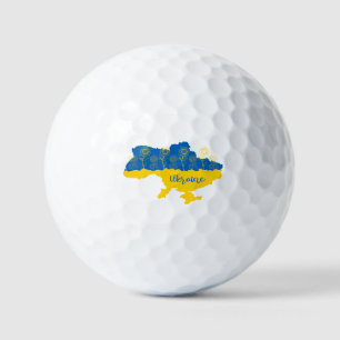 Kaart van Oekraïne met zonnebloem en Oekraïense vl Golfballen
