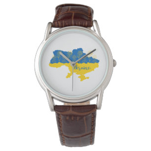 Kaart van Oekraïne met zonnebloem en Oekraïense vl Horloge