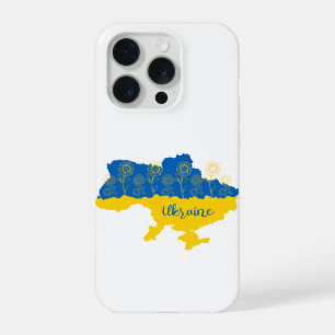 Kaart van Oekraïne met zonnebloem en Oekraïense vl iPhone 15 Pro Case