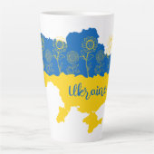 Kaart van Oekraïne met zonnebloem en Oekraïense vl Latte Mok (Voorkant)