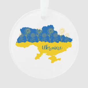 Kaart van Oekraïne met zonnebloem en Oekraïense vl Ornament
