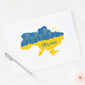 Kaart van Oekraïne met zonnebloem en Oekraïense vl Ovale Sticker (Envelop)