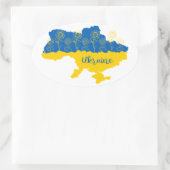 Kaart van Oekraïne met zonnebloem en Oekraïense vl Ovale Sticker (Tas)
