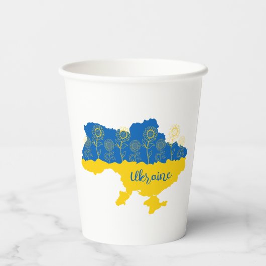 Kaart van Oekraïne met zonnebloem en Oekraïense vl Papieren Bekers (Achterkant)