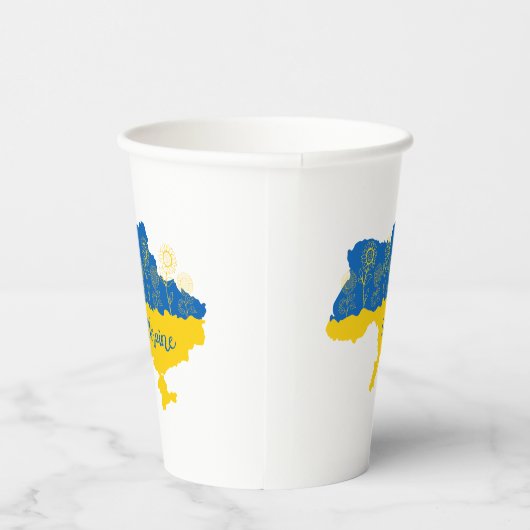 Kaart van Oekraïne met zonnebloem en Oekraïense vl Papieren Bekers (Rechts)