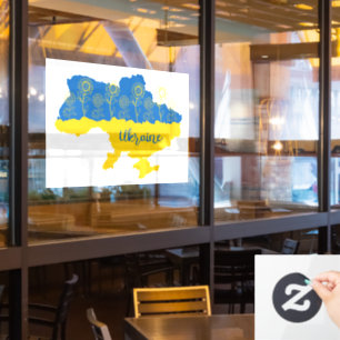 Kaart van Oekraïne met zonnebloem en Oekraïense vl Raamsticker
