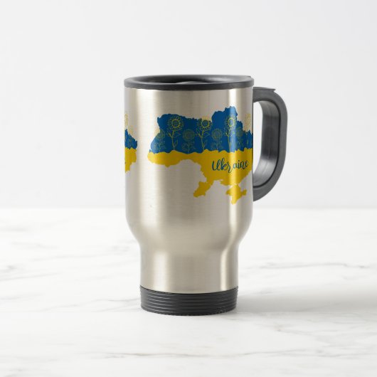 Kaart van Oekraïne met zonnebloem en Oekraïense vl Reisbeker (Voorkant rechts)