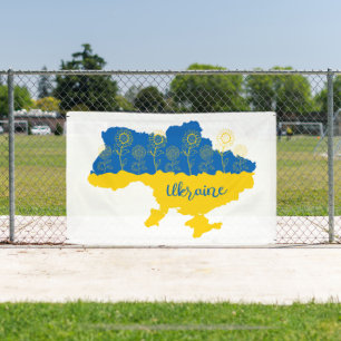 Kaart van Oekraïne met zonnebloem en Oekraïense vl Spandoek