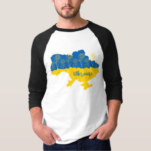 Kaart van Oekraïne met zonnebloem en Oekraïense vl T-shirt