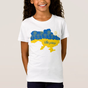 Kaart van Oekraïne met zonnebloem en Oekraïense vl T-shirt