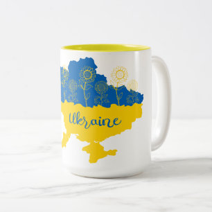 Kaart van Oekraïne met zonnebloem en Oekraïense vl Tweekleurige Koffiemok
