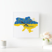 Kaart van Oekraïne met zonnebloem en Oekraïense vl Vierkante Klok (Huis)