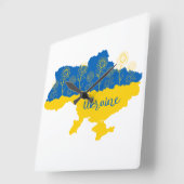 Kaart van Oekraïne met zonnebloem en Oekraïense vl Vierkante Klok (Hoek)