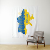 Kaart van Oekraïne met zonnebloem en Oekraïense vl Wandkleed (In situ)