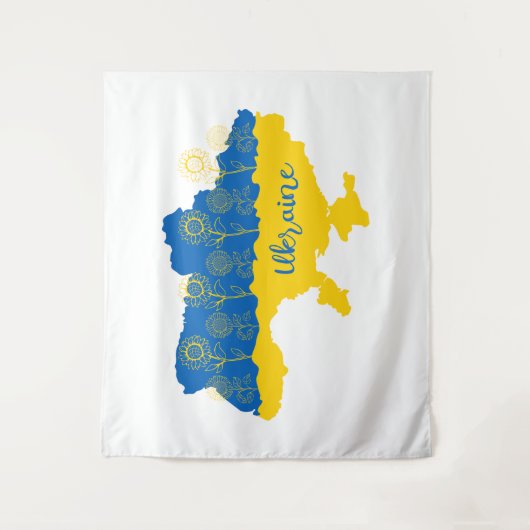 Kaart van Oekraïne met zonnebloem en Oekraïense vl Wandkleed (Voorkant)