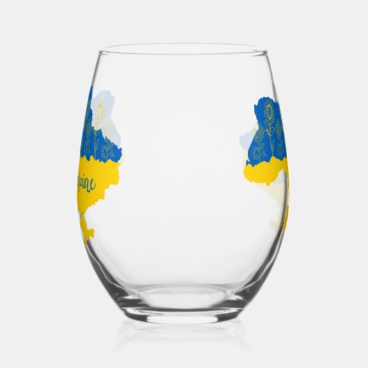 Kaart van Oekraïne met zonnebloem en Oekraïense vl Wijnglas Zonder Voet (Rechts)