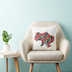Kaart van Oekraïne van bloemen en viburnum bessen Kussen