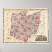 kaart van Ohio (1864) Poster (Voorkant)