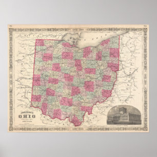  kaart van Ohio (1864) Poster