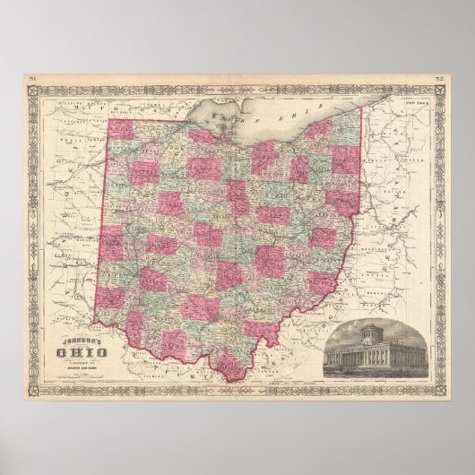  kaart van Ohio (1864) Poster (Voorkant)