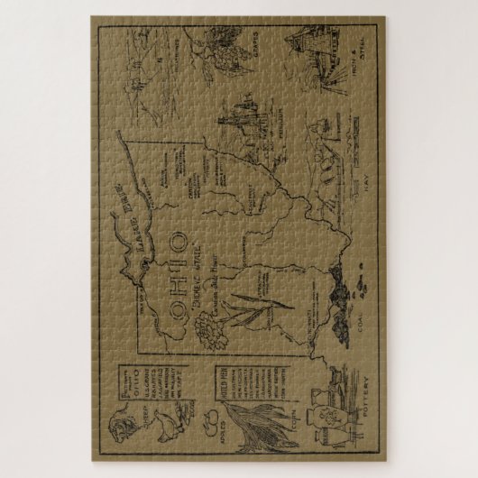  kaart van Ohio (1912) - Tan Legpuzzel (Verticaal)