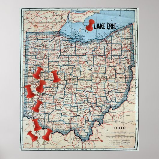  kaart van Ohio (1921)  kaartteller Poster (Voorkant)