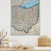 kaart van Ohio (1921) Poster (Keuken)