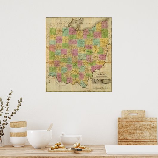 Kaart van Ohio 2 Poster (Keuken)
