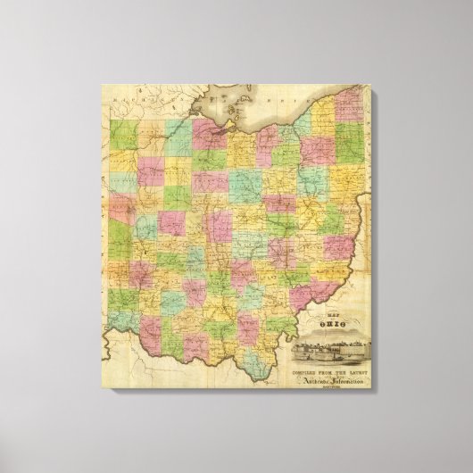 Kaart van Ohio Canvas Afdruk (Voorkant)