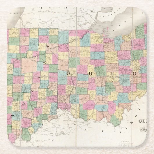 Kaart van Ohio en Indiana Kartonnen Onderzetters (Voorkant)