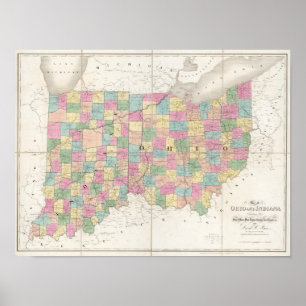 Kaart van Ohio en Indiana Poster