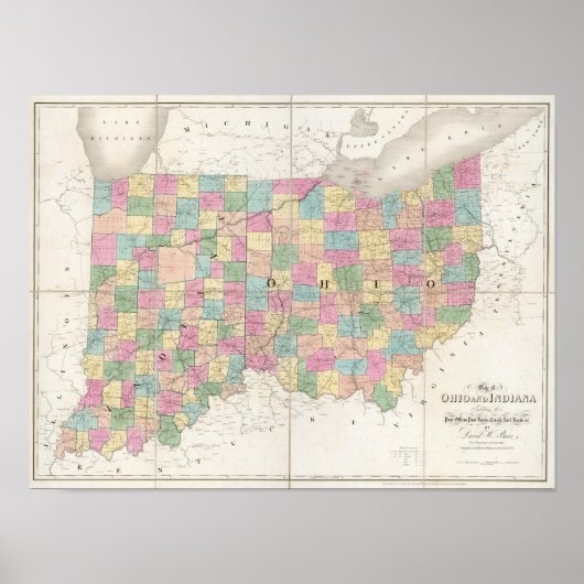 Kaart van Ohio en Indiana Poster (Voorkant)
