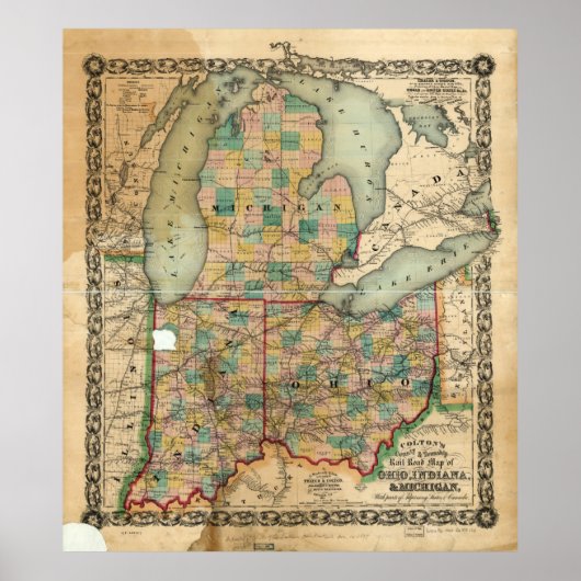 Kaart van Ohio, Indiana en Michigan (1859) Poster (Voorkant)
