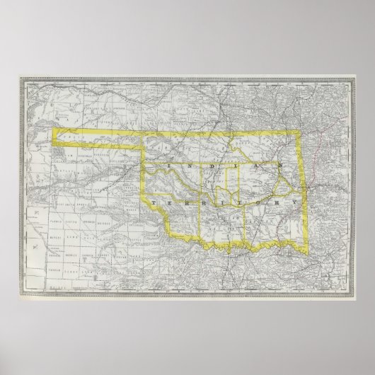 kaart van Oklahoma (1889) Poster (Voorkant)