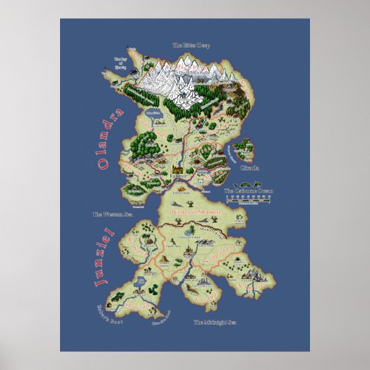 Kaart van Olandra en Junziel - Middelgroot Poster (Voorkant)