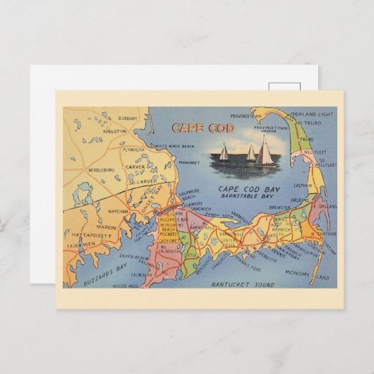 Kaart van Old Cape Cod Massachusetts (Voorkant / Achterkant)