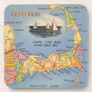 Kaart van Old Cape Cod Massachusetts Bier Onderzetter