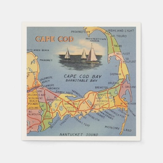 Kaart van Old Cape Cod Massachusetts Servet (Voorkant)