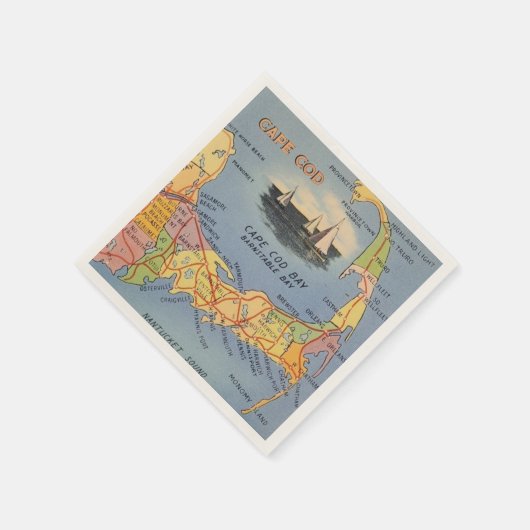 Kaart van Old Cape Cod Massachusetts Servet (Hoek)