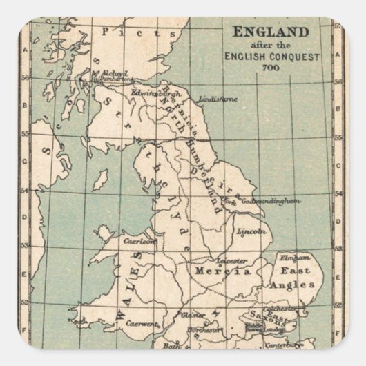 Kaart van Old England Vierkante Sticker (Voorkant)