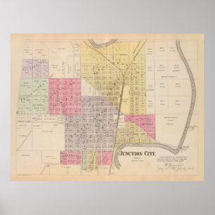 Kaart van Old Junction City Kansas (1887) KS Poster
