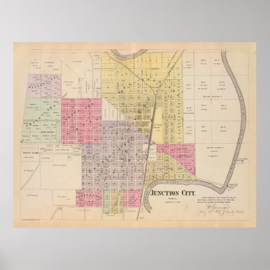Kaart van Old Junction City Kansas (1887)  KS Poster (Voorkant)